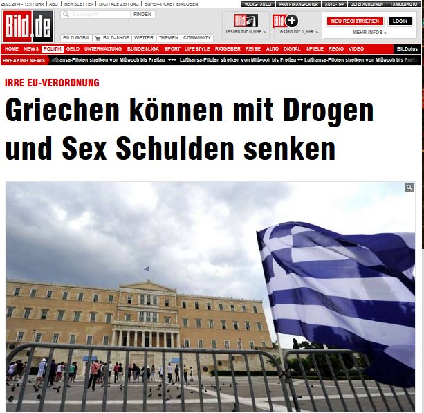 Bild: Μείωση του ελληνικού χρέους με σεξ και ναρκωτικά