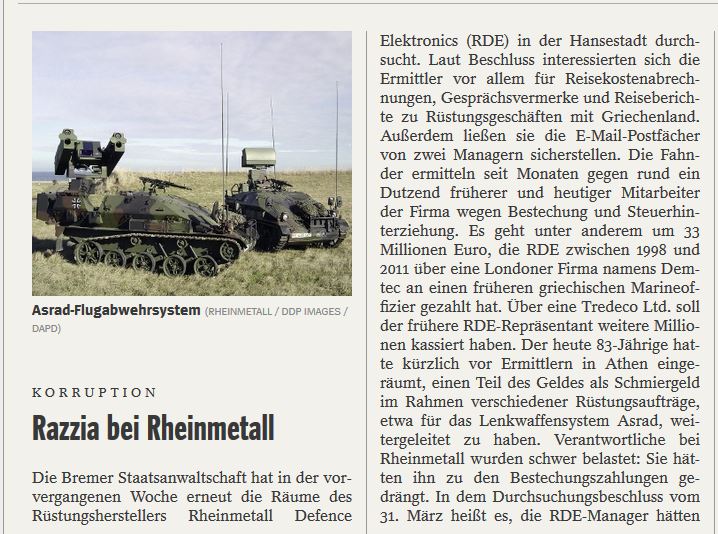 Spiegel: Εισαγγελική έρευνα στην Rheinmetall για δουλειές στην Ελλάδα