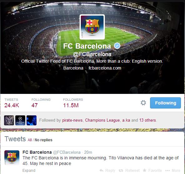 Το tweet της Μπαρτσελόνα για τον Τίτο Βιλανόβα
