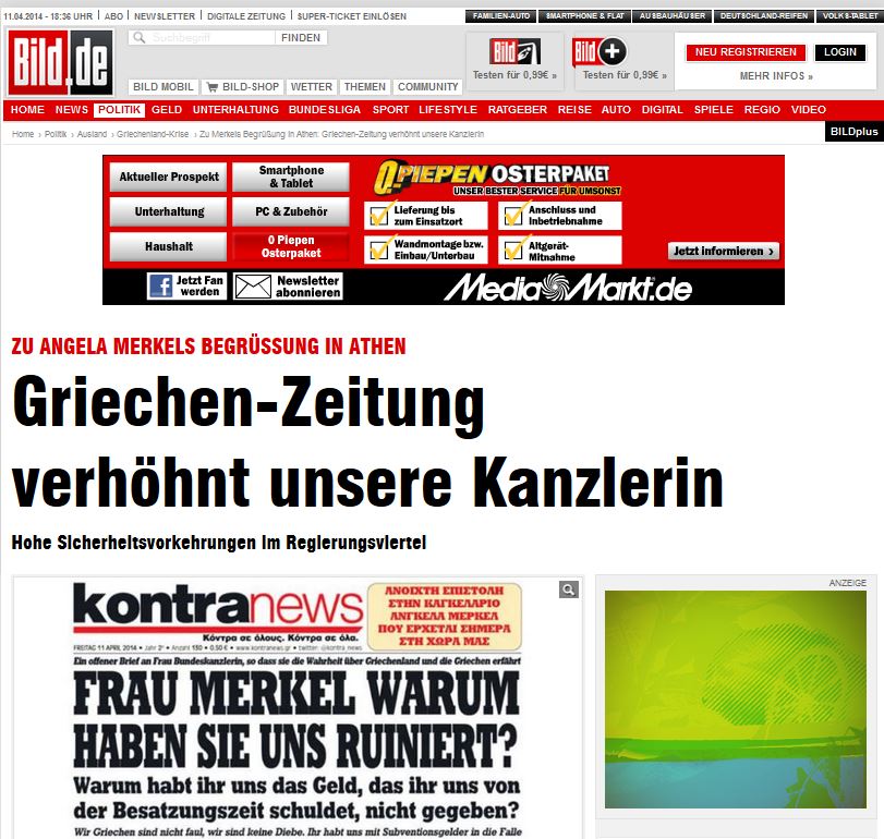 Η Bild για το πρωτοσέλιδο της Kontranews