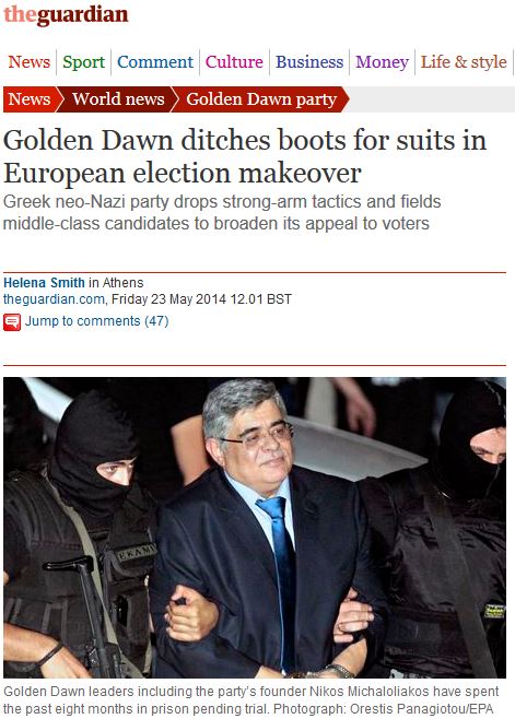 Guardian:Η Χρυσή Αυγή βγάζει τις μπότες και φοράει κοστούμι