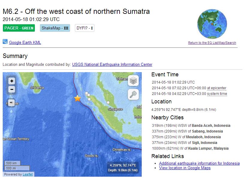 Σεισμός 6,2 ανοικτά της Σουμάτρας