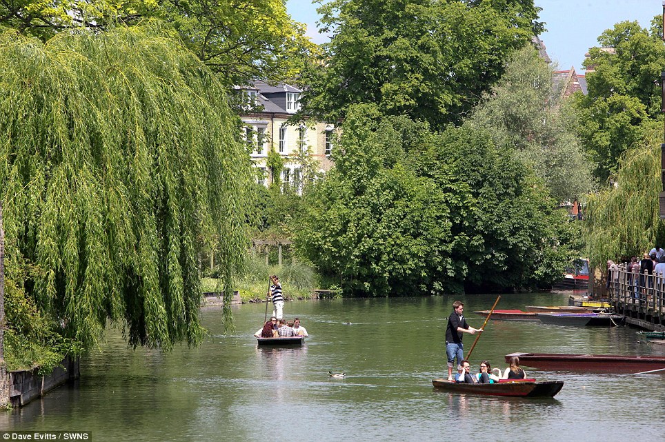 Nice day for it: People take full advantage of the sunny weekend weather by punting along the River Cam in Cambridge
