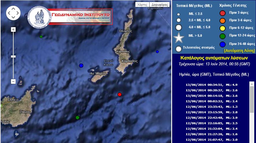 Στα 4,9R ο σεισμός στην Κάρπαθο