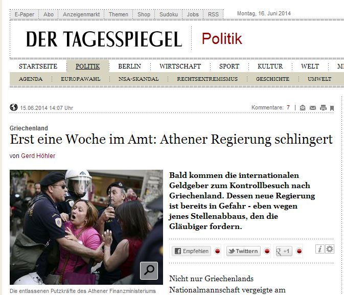 Tagesspiegel: Η κυβέρνηση στην Αθήνα κλυδωνίζεται
