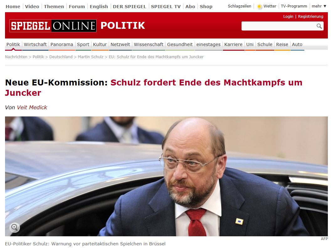 Spiegel: Σουλτς υπέρ Γιούνκερ