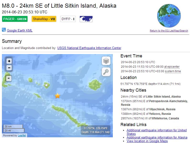 Σεισμός 8 ρίχτερ δυτικά της Αλάσκας