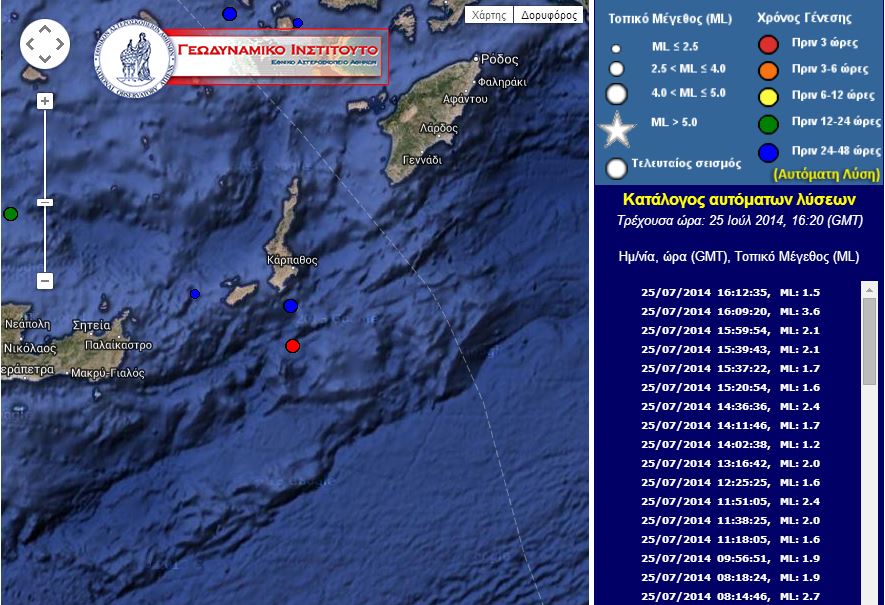 Σεισμός 3,6R νότια της Καρπάθου