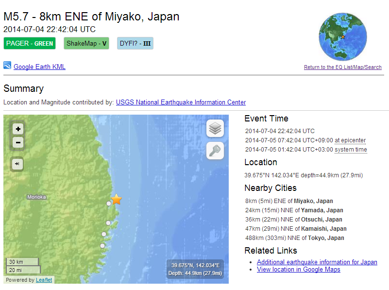 Σεισμός 5,7 ρίχτερ στην Ιαπωνία