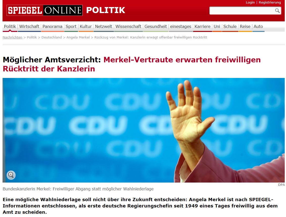 Spiegel: Η Μέρκελ θέλει να αποχωρήσει από την καγκελαρία