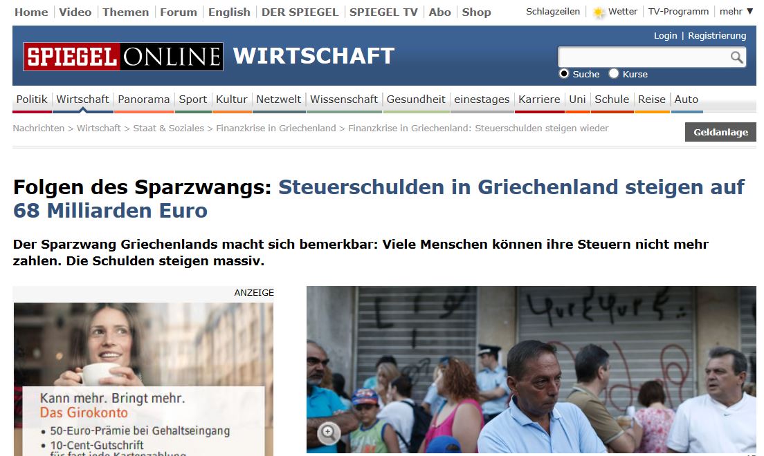 Spiegel: Οι Έλληνες δεν μπορούν να πληρώσουν τους φόρους