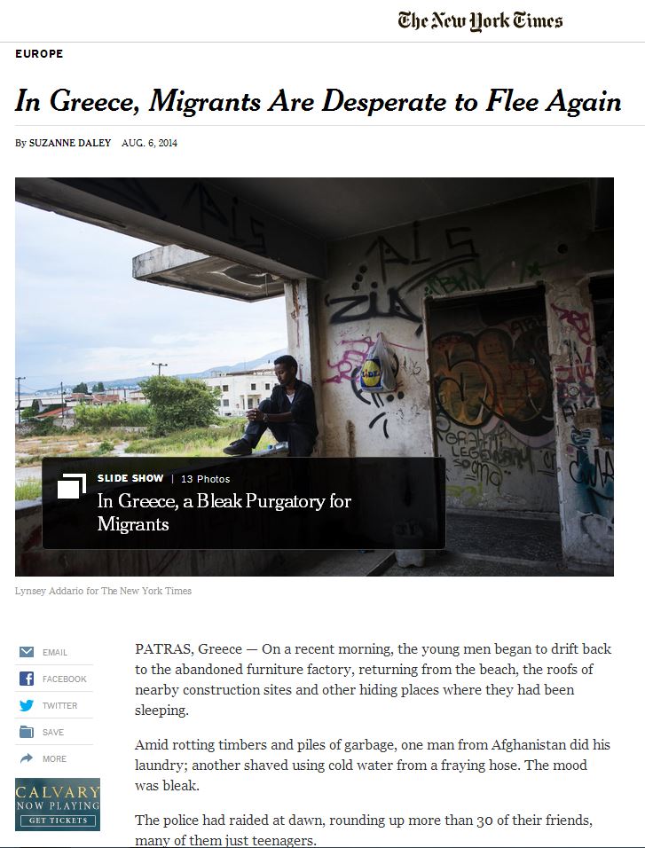 Οι μετανάστες της Πάτρας στη New York Times