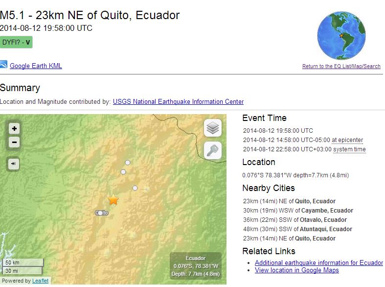 Σεισμός 5,1R στον Ισημερινό