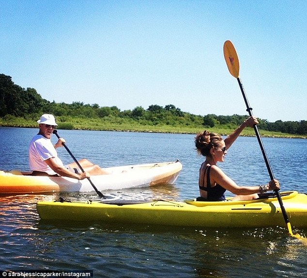 'Starting the day': Sarah Jessica Parker, 49, ditched her high heels to go kayaking with friends on Saturday