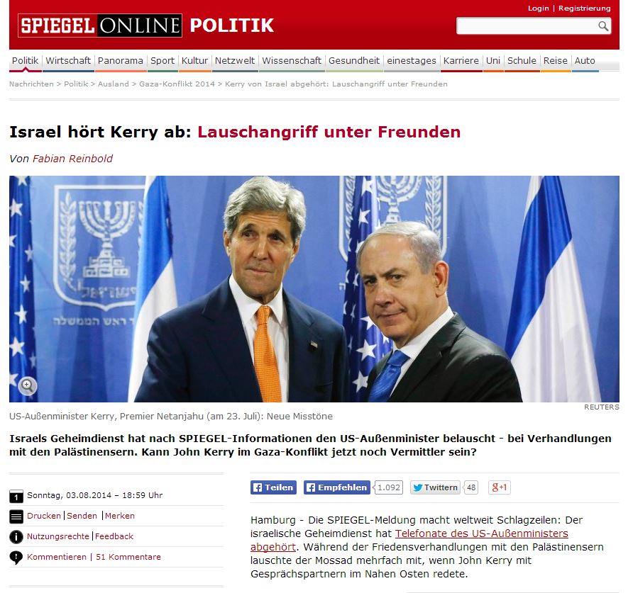 Der Spiegel: Το Ισραήλ παρακολουθούσε τον Τζον Κέρι