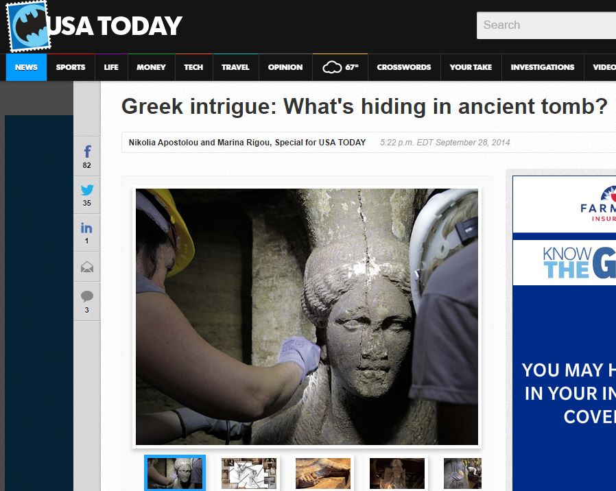 USA Today: Ελληνική ίντριγκα-Τι κρύβει ο τάφος της Αμφίπολης;