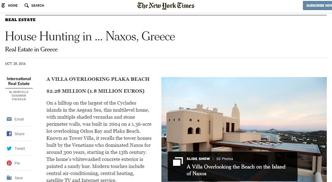 NYT: “Ψάχνοντας σπίτι… στη Νάξο”