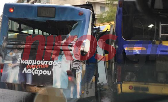 ΤΩΡΑ-Δύο τραυματίες από τη σύγκρουση του λεωφορείου με το τρόλεϊ