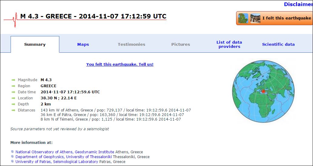 ΤΩΡΑ-4,3R δίνει τον σεισμό στο Αίγιο το Ευρωμεσογειακό