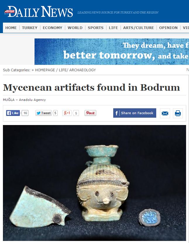 Hurriyet: Βρήκαν αντικείμενα από τη Μυκηναϊκή περίοδο στην Αλικαρνασσό