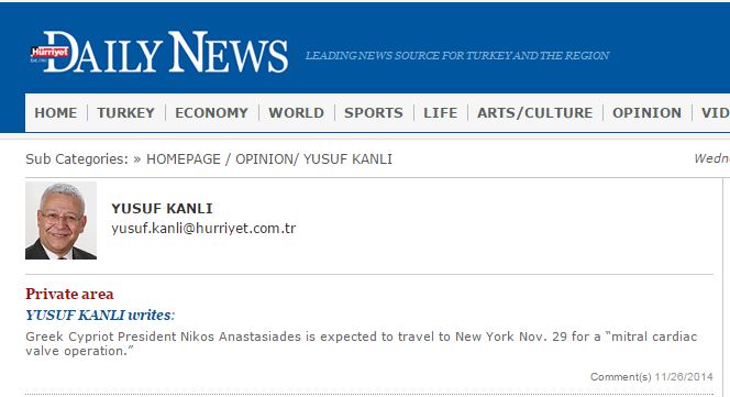 Πρόκληση της Hurriyet Daily News: Αλκοολικός ο Αναστασιάδης