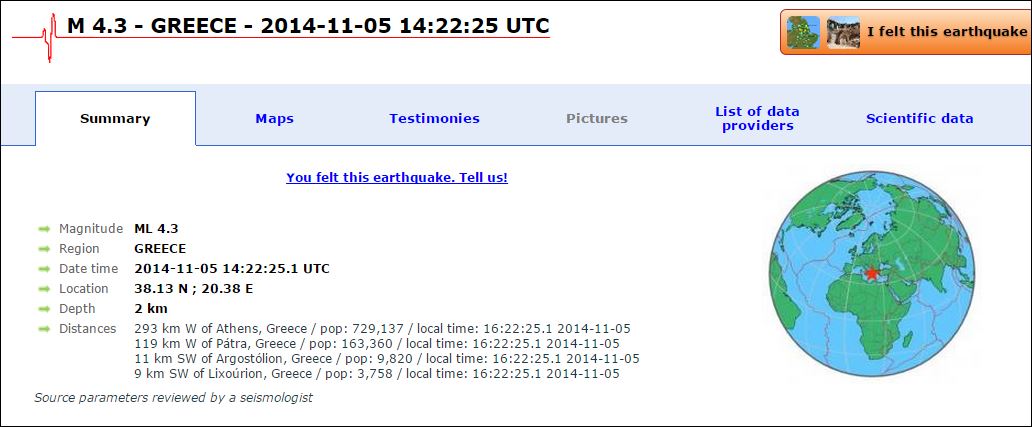 ΤΩΡΑ-4,3R δίνει τον σεισμό στην Κεφαλονιά το Ευρωμεσογειακό