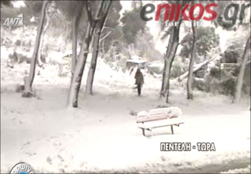 Πολύ χιόνι στην Πεντέλη – ΒΙΝΤΕΟ