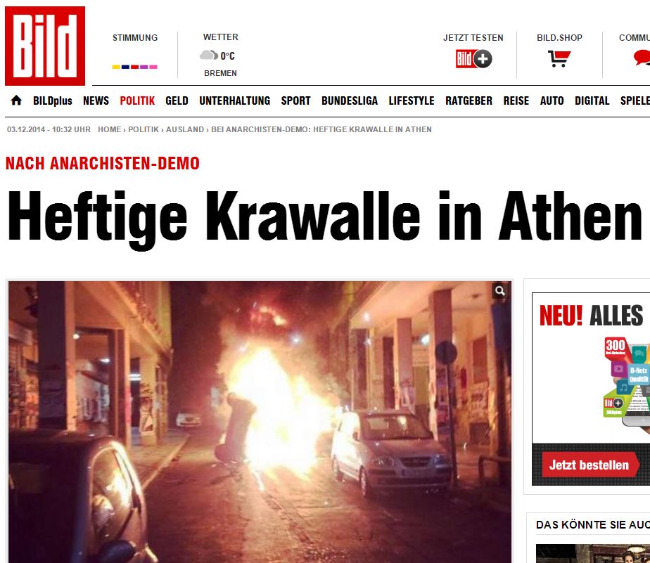 Η Bild για τα επεισόδια στην Αθήνα και τον Ρωμανό