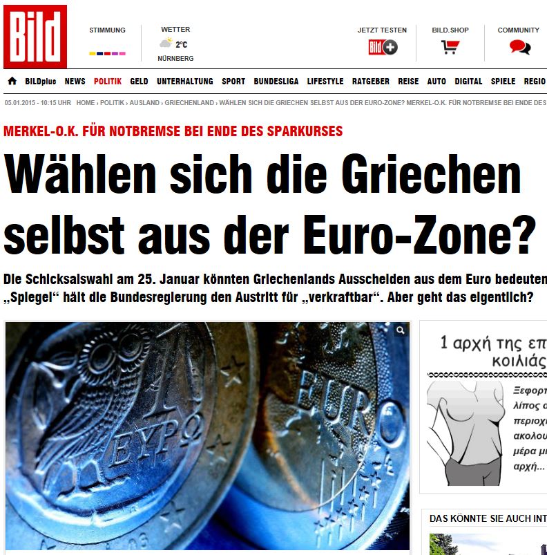 Bild: Συμφωνία στο Βερολίνο για το… Grexit