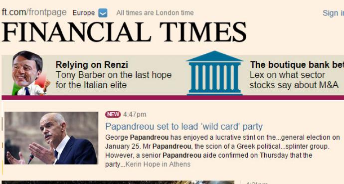 Financial Times: Ρυθμιστής των εκλογών ο Παπανδρέου