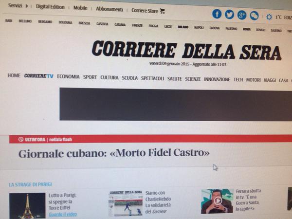 Corriere Della Sera: Πέθανε ο Φιντέλ Κάστρο