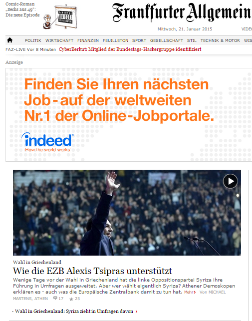 FAZ: Πώς η ΕΚΤ υποστηρίζει τον Αλέξη Τσίπρα