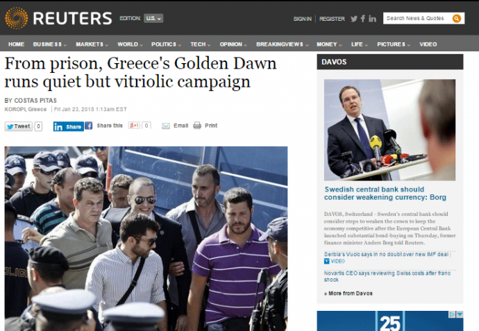 Το Reuters “βλέπει” τρίτο κόμμα τη Χρυσή Αυγή