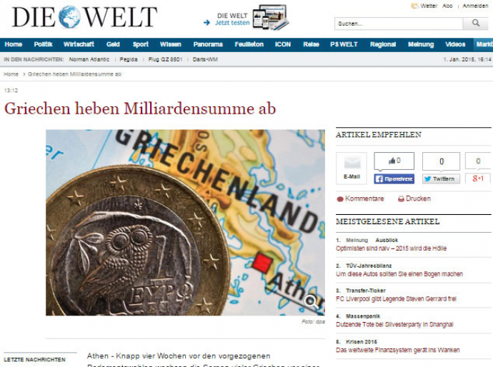 Die Welt: Οι Έλληνες “σήκωσαν” 2,5 δισ. ευρώ από τις τράπεζες