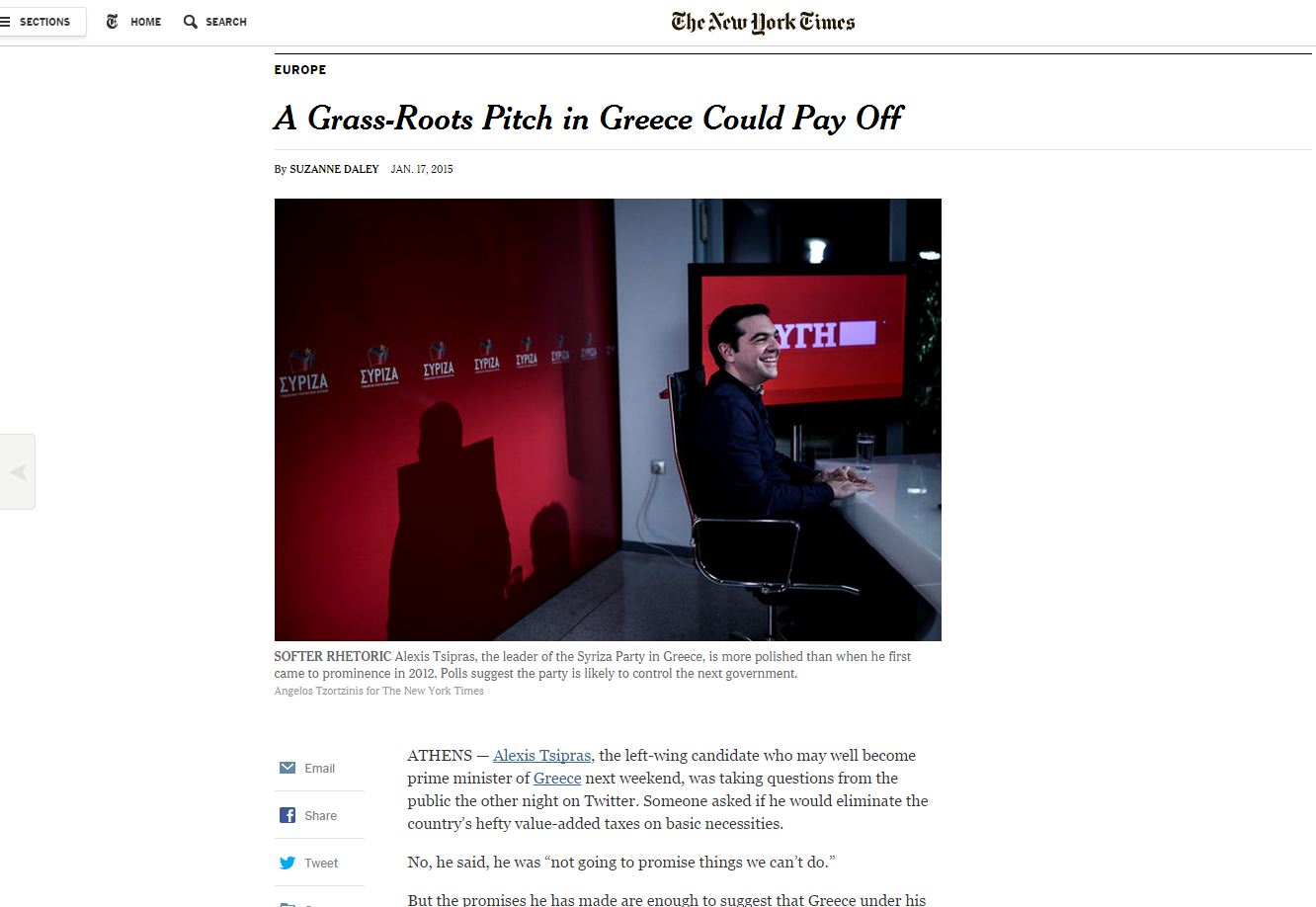 Η New York Times για τον Αλέξη Τσίπρα