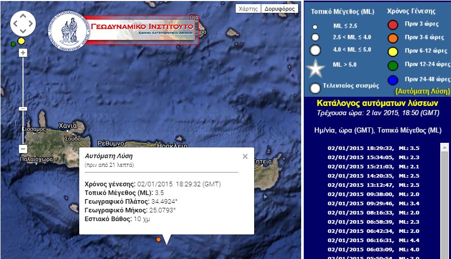 Σεισμική δόνηση 3,5 R νότια της Κρήτης