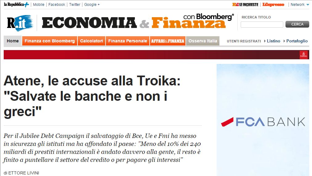 La Repubblica: Σώθηκαν οι τράπεζες και όχι οι Έλληνες