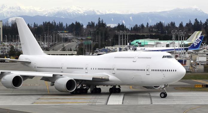 A VIP-configured Boeing 747-8 jetliner rolls out for takeoff from Paine Field in Everett, Washington, in this file photo taken February 28, 2012.   REUTERS-Anthony Bolante