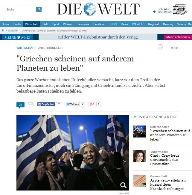 Die Welt: Οι Έλληνες ζουν σε άλλο πλανήτη