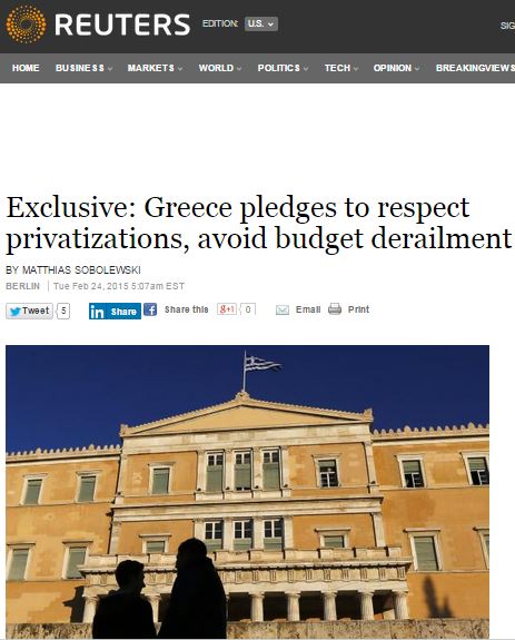 Reuters: Η Ελλάδα δεσμεύεται να σεβαστεί τις ιδιωτικοποιήσεις