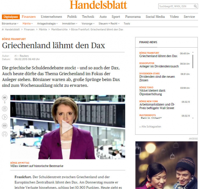Handelsblatt: Η Ελλάδα παραλύει τον DAX
