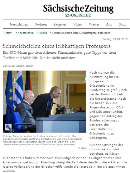 Sächsische Zeitung: Έξαλλος ο Σόιμπλε με τη μυστική συνάντηση Βαρουφάκη – Άσμουσεν