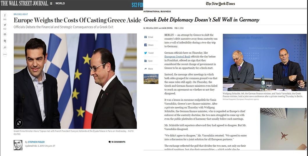 “Οι Ευρωπαίοι ζυγίζουν το κόστος ενός Grexit” αναφέρουν αμερικανικές εφημερίδες