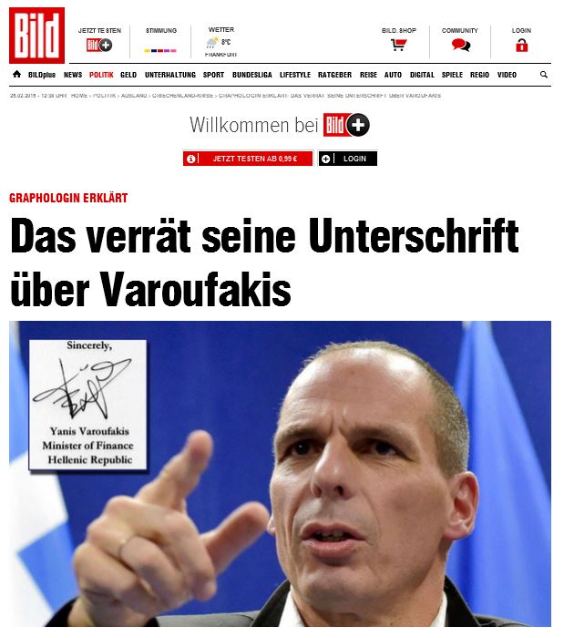 Η Bild έστειλε την υπογραφή του Βαρουφάκη σε… γραφολόγο