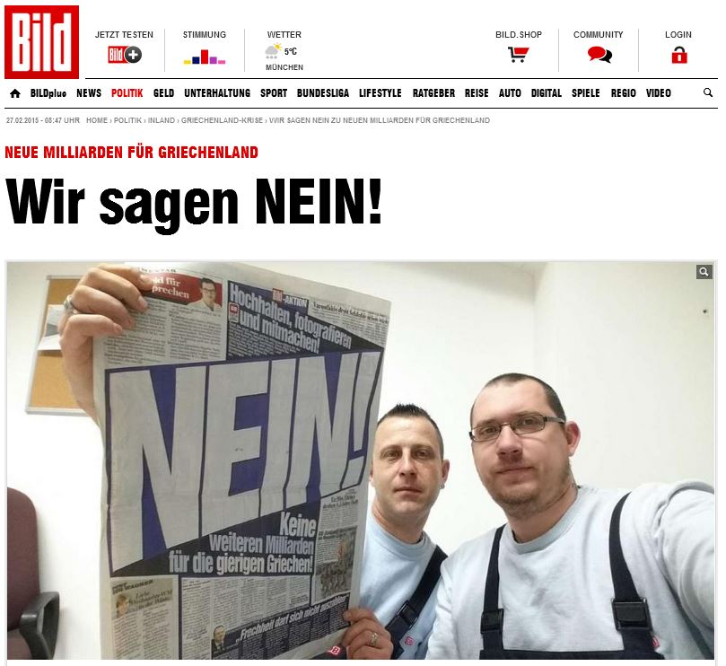 Οι selfies των Γερμανών με το “Όχι” στην Ελλάδα. Η προκλητική “εκστρατεία” της Bild