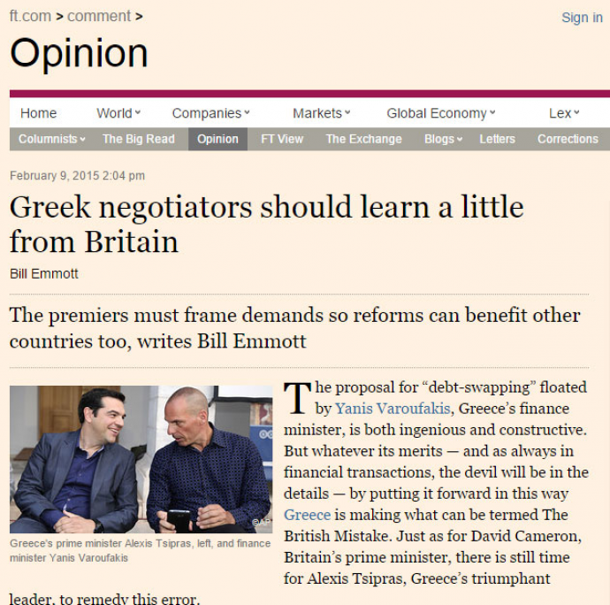 Financial Times: Έτσι πρέπει να διαπραγματευτείς Γ. Βαρουφάκη