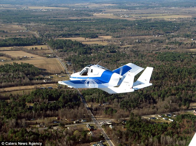 A flying car has been created that has space for two and comes with practical collapsible wings (shown during test flight) - and it could soon herald the beginning of the age of the flying car