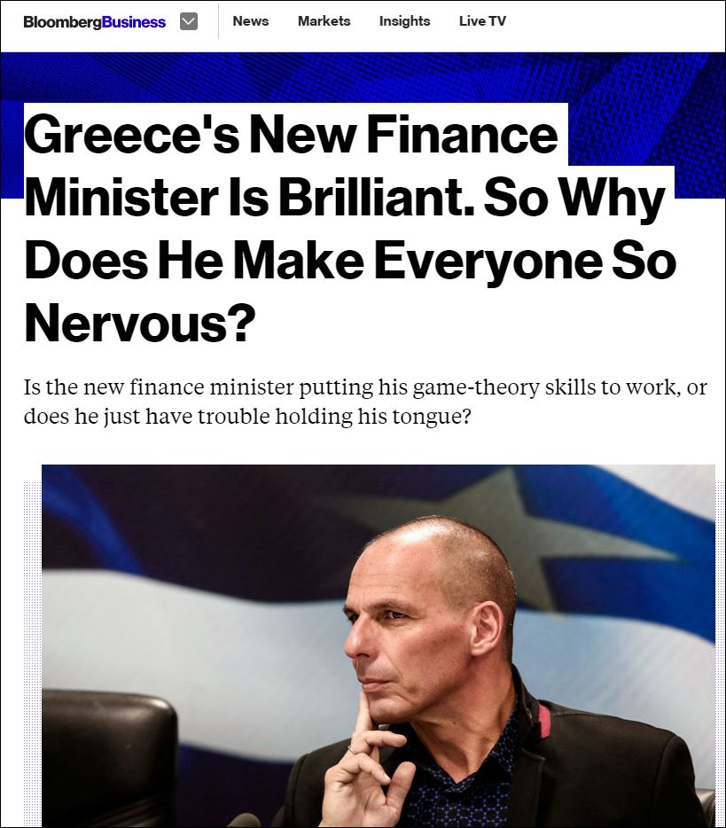 Το Bloomberg για τον Βαρουφάκη: Λαμπρός οικονομολόγος που προκαλεί νευρικότητα