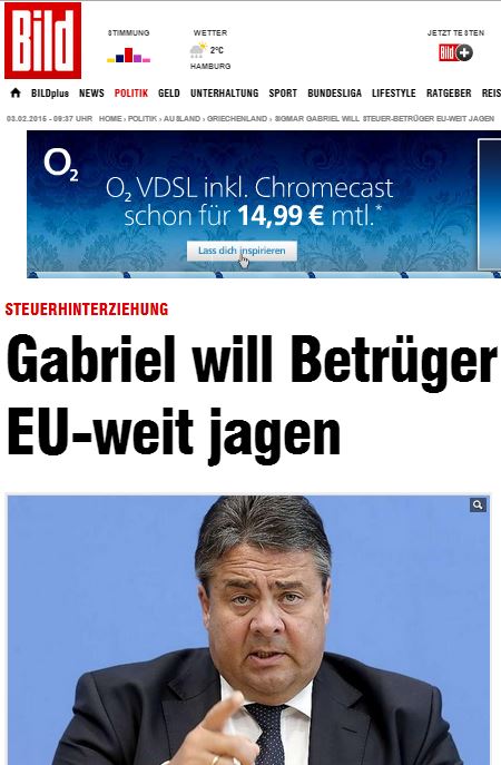 Γκάμπριελ στη Bild: Πάγωμα των περιουσιακών στοιχείων Ελλήνων φοροφυγάδων