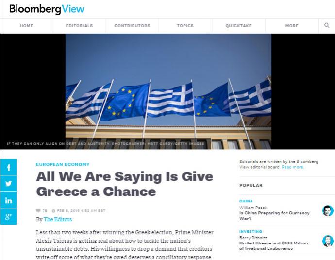 Bloomberg: Δώστε στην Ελλάδα μια ευκαιρία